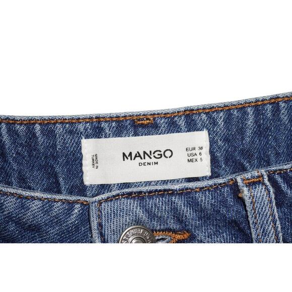 Mango Denim Cutoff Shorts – USA Size 6 – Frayed Hem, Striped Side Detail - Picture 2 of 9